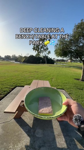 DEEP CLEANING A TABLE/BENCH AT THE PARK! IT LOOKS LIKE IT NEEDED IT! #asmr #deepclean #cleaning #cleaningtiktok #relax