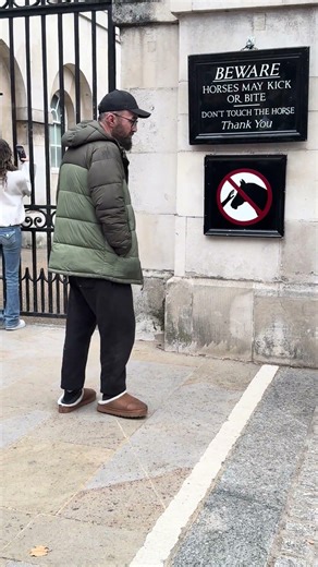 man standing inside of the white line #london #tourist #welcometolondon #horse #shortvideo