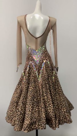 Leopard Print Ballroom Dance Dress With Rhinestones Sheer Long Sleeve Standard Dance Competition Gown - Etsy