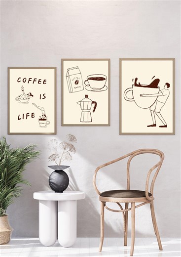 Coffee Illustration Poster Set | Printable A4 Wall Art | Minimal Kitchen Decor | Digital Download - Etsy