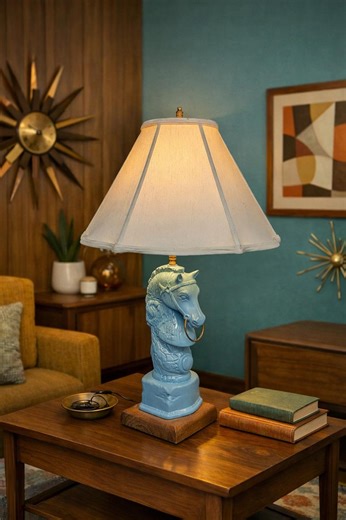 Vintage MCM Horse Lamp Base: Turquoise Ceramic Chess Knight Statement Lighting - Etsy