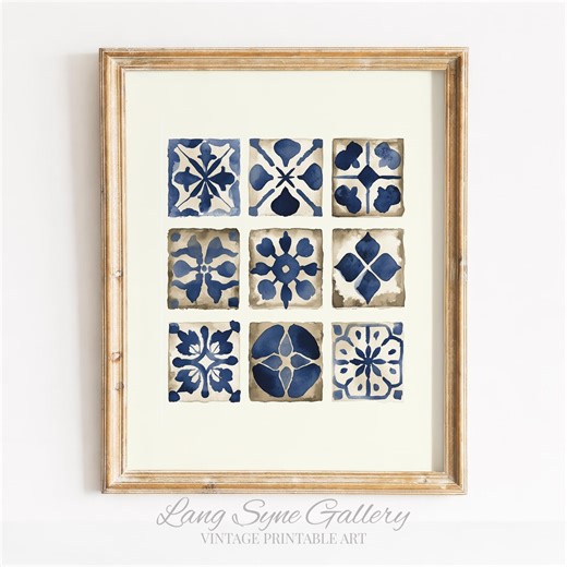 Mediterranean Tile Wall Art - Spanish Tile Art, Moroccan Pattern, Blue White Wall Decor (digital Download) - Etsy