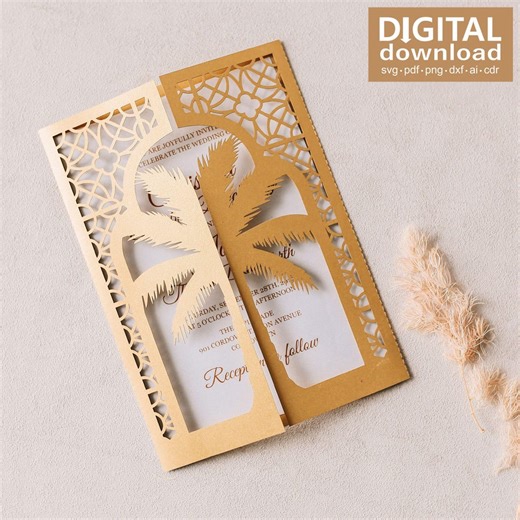 Palm Tree Wedding Invitation Template Svg, Casablanca Invite 5x7, Beach Wedding File for Cricut, Laser Cut, Papercut, Cameo (svg Dxf Ai Cdr) - Etsy