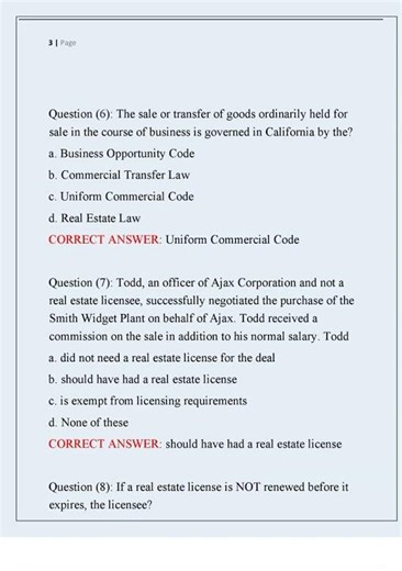 California Real Estate Principles Questions and Answers fully solved