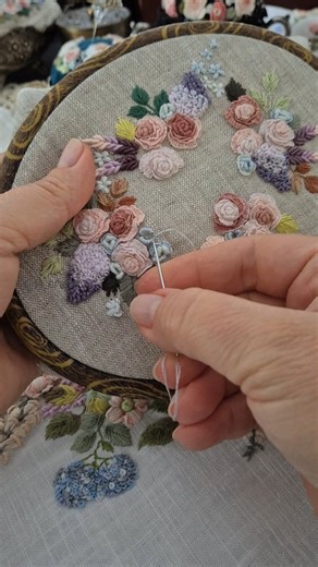 Creating a blue 💎 flower with needle, thread and bullion stitch #embroidery technique. #fashion #dressup #holidaymode | Sina Crafts