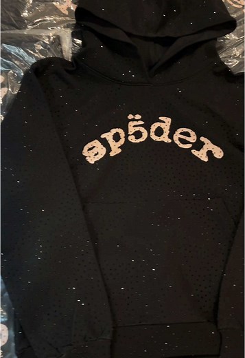 Shop Sp5der Black VVS Rhinestone Hoodies Online