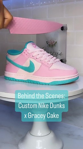 Behind the Scenes: Custom Nike Dunks x Gracey Cake💗 ~ The colorway on this Nike Dunk cake was inspired by my daughter.🩷 ~ #cake #cakes #cakedesign #cakedecorating #cakeinspiration #cakeidea #cakeart #realisticcake #hyperrealisticcake #nike #nikedunks #nikedunk #nikecake #nikedunkscake #sneakercake #sneakerhead #sneakerheadcake #cakevideo #behindthescenes