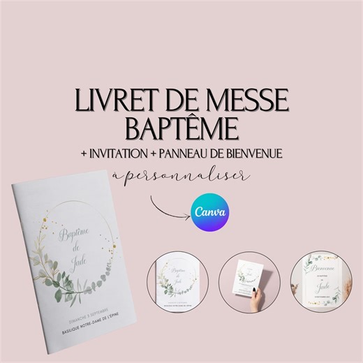 Livret De Messe Baptême à Personnaliser Sur Canva - Livret De Messe Baptême DIY - Modèle Livret De Messe Baptême à Télécharger Et Imprimer - Etsy