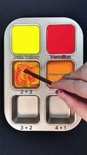 Create 4 colors from 2 colors: Pale Yellow + Vermilion #asmr #mix #colormixing #colors #mixing