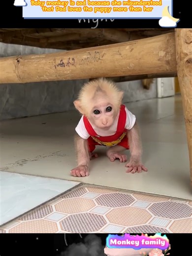 Baby monkey is sad because she misunderstood that Dad loves the puppy more than her #pets #animal #babymonkey #animals #monkey