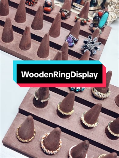 4 wooden ring displays😍I've been trying to organize my stuff for the longest and I lovvvve me some costume jewelry. I searched around Amazon and found these. Great price too! #Organize #Vanity #CasitaGonzalez #Ring #Organization @HomeGoods @Marshalls @Amazon Home @Amazon @Pandora