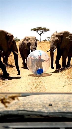 Human Trapped Inside Ball vs Elephants 😱 #wildlifeshorts #funnyanimals