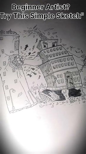 Easy Action Sketch for Beginners | Simple Line Art Idea | How to Draw Dynamic Buildings #shorts #art