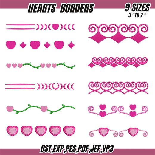 Heart Borders Embroidery Designs, Valentine's Day, 9 Sizes (instant Download) - Etsy