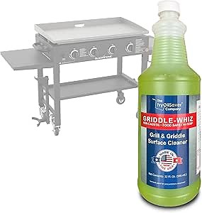 Griddle-Whiz Grill & Griddle Cleaner | Removes Grease, Food Residue, Burnt On Organics | Non-Toxic High Heat Flat Top Grill Cleaner & Food Contact Surface | Non-Caustic Formula by FryOilSaver (32oz)