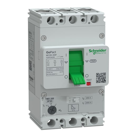 Schneider G20F3A200 | Circuit breaker, GoPact MCCB 200, 3 poles, 36kA at 415VAC, 200A rating, TMD trip unit, adjustable thermal protection – eshopmas.com