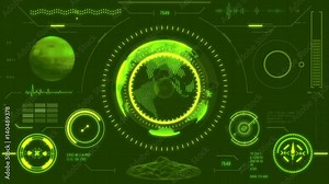 Planet earth. Futuristic user interface with HUD and infographic elements. Virtual technology background. Head-up display template for business, games, motion design, web and app.