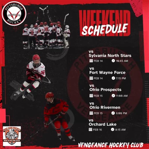 Pittsburgh Vengeance 2012 AAA | 🚨WEEKEND SCHEDULE🚨 🏒The boys are headed to Cleveland to close out their season with one last tournament 🏒This weekend’s slate is filled... | Instagram