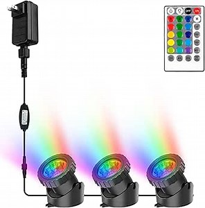 RGB Pond Lights with Timer, LED Underwater Submersible Colorful Landscape Spotlights, 98ft Remote Control IP68 Waterproof Fountain Lights for Fish Aquarium Tank Garden Yard Pool (Set of 3)