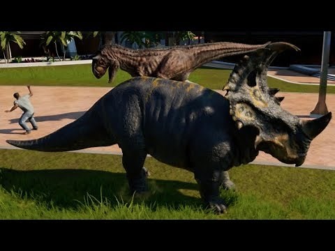 Sinoceratops & Carnotaurus Breakout & Fight! Jurassic World Evolution (1080p 60FPS)