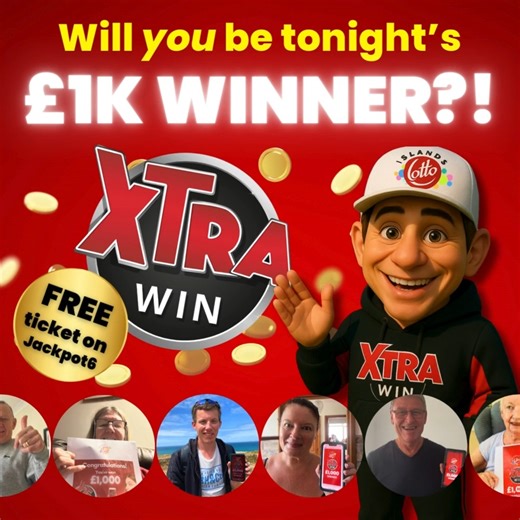 Islands Lotto on Instagram: "🎉 Islanders, XtraWin’s £1,000 draw is TONIGHT at 6:00 PM, and I’ve got my eye on YOU as a potential winner! 👀✨ 🎟️ Bet £2 on Jackpot6 & get a FREE XtraWin ticket with every purchase! Trust me… more bets really do mean more chances in the draw. 🌟💫 💥 Go Big with a £1 MILLION Jackpot Match all six numbers on Jackpot6, and you could take home £1 MILLION! 🏆🎯🎊 🍀 Even One Match Pays Off Match just one number and grab a FREE Money Tree scratch card, giving you the c