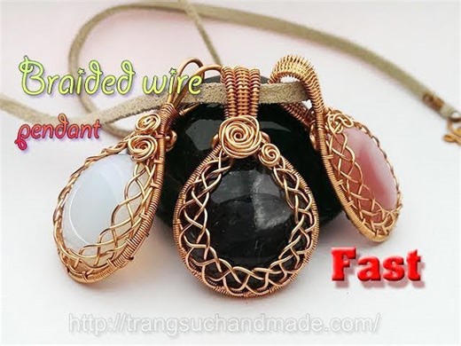 Braided wire pendant with large stones without holes - fast version 353