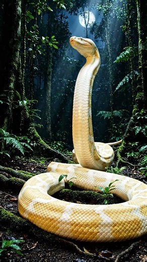 Albino python glides jungle floor