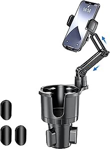 Car Cup Holder with Phone Mount, 2 in 1 Adjustable Cup Holder Expander with 360° Rotation Mechanical Arm Cellphone Holder Fits All Smartphones