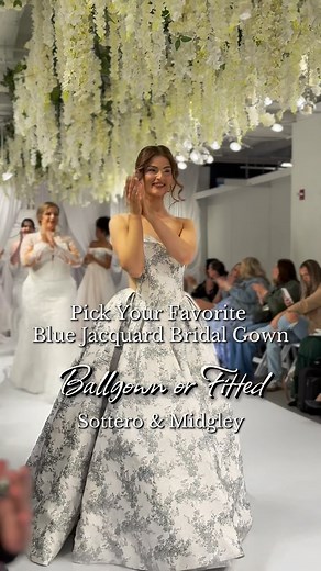 We are obsessed with this blue jacquard print from @Maggie Sottero Designs 💙 which style is your favorit? ✨💍 #wildrosebridal #effingham #maggiesottero #bridalgown #somethingblue #bride #jacquard #ballgown #bridalshop #wedding #weddingdress #engaged #weddinginspo | Wild Rose Bridal Effingham