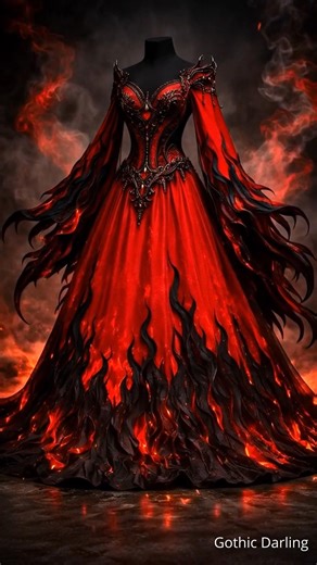 Become the Vampire Goddess Bride in this red and black flame Gothic wedding dress | Gothic Darling