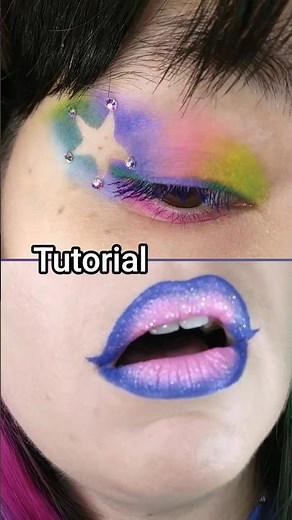 Rainbow makeup tutorial: eyeshadow 🌈⭐ and a lip combo 💙🩷 to go with it!