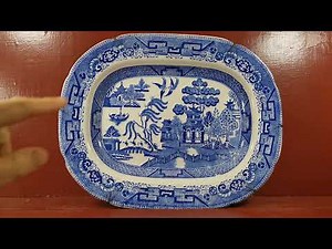 Antique Ridgway Blue and White Semi China Willow Pattern Platter