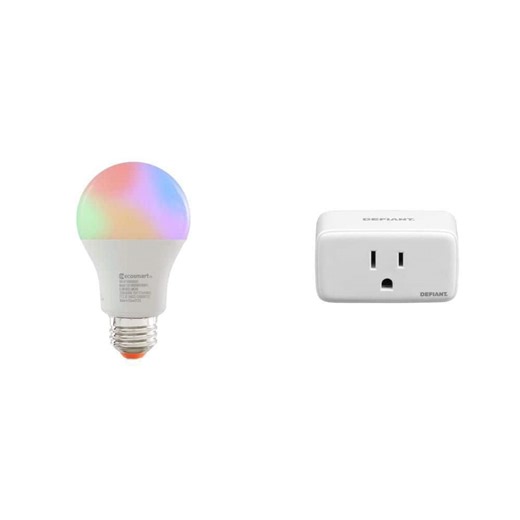 60-Watt Smart A19 Color Changing LED Bulb with Voice Control (1-Bulb) and 15 Amp Smart Plug (1-Outlet) Combo - The Home Depot