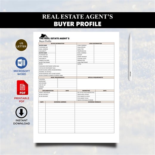 Real Estate Buyer Profile Sheet - Client Log Sheet. Editable Microsoft Word & Printable PDF - Etsy Canada