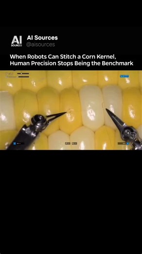 AI | Technology on Instagram: "A microsurgery assist robot stitching a single corn kernel. Sony developed the system to work under a microscope and mirror a surgeon’s fine hand motions through a highly sensitive control interface, aiming to support ultra-delicate tasks on tiny structures like small veins and nerves. Media: Sony Follow @ai.sources for more Al and Tech insights🦾"