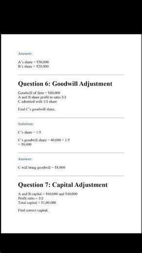 Class 12 Accountancy Most Important Numericals with Full Solutions | Partnership, Goodwill, Ratios