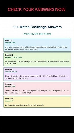 11 Plus Maths Challenge Questions -#11plus
