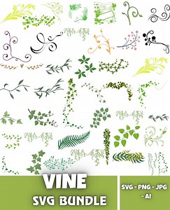 Vine SVG Bundle | Ivy Leaf Scroll & Botanical Flourish Clipart | Hanging Plant Border | Wedding Invitation Greenery | Vector Cut Files PNG - Etsy