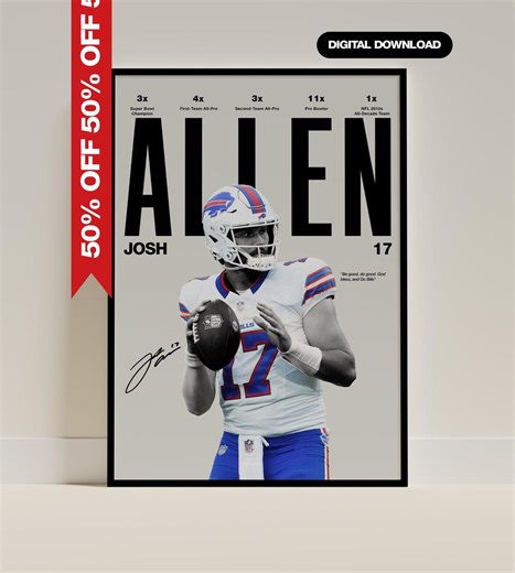 Josh Allen Poster, Buffalo Bills Wall Art, NFL Football Print, Minimalist Sports Poster, Bills Mafia Fan Gift, Digital Download - Etsy