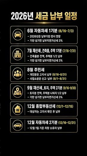 2026년 세금 납부 일정 총정리ㅣ자동차세·재산세·종부세 언제 내나? (미리 준비)