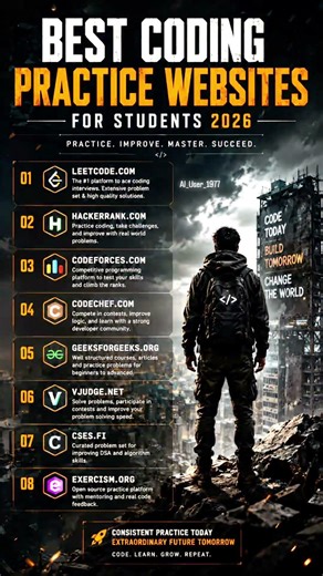 Best Coding Practice Websites for Students 🔥#coding #programming #leetcode #developer #dsa #shorts