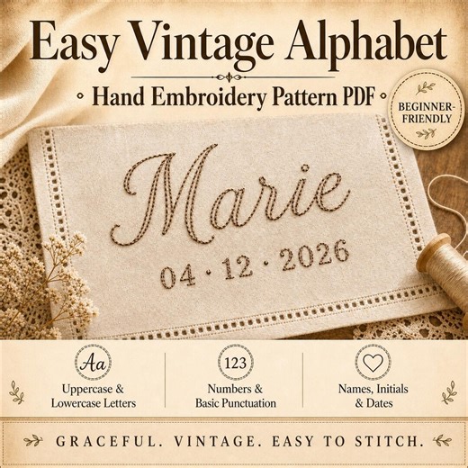 Easy Vintage Alphabet Embroidery Pattern – Printable Hand Embroidery Letters PDF for Names & Initials - Etsy