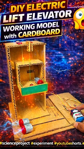 Diy electric lift elevator working model with cardboard #diy #electriclift #reels #scienceproject