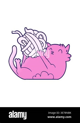 pressure popping animation of cartoon cat playing with ball of string Stock Video Footage - Alamy