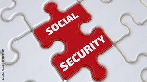 Social security. The inscription on the missing element of the puzzle. Folding white puzzles elements and one red with text SOCIAL SECURITY. Footage video