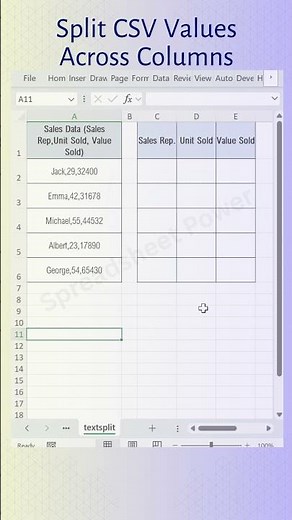 Split CSV Values Across Columns in Excel