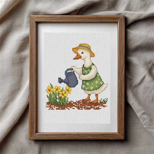 Goose Cross Stitch Pattern, Spring, Flowers, Garden, Embroidery Design, Farm Animal Xstitch Chart, PDF Instant Download - Etsy
