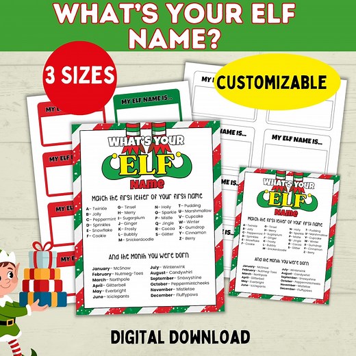 Elf Name Printable Party Game for Kids, Customizable PDF Digital Download, What's Your Elf Name? Holiday, Christmas Classroom - Etsy