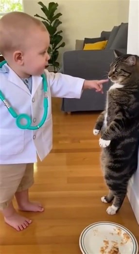 Baby Doctor Explains Something to His Cat 👶🩺🐱 | Adorable Checkup Moment!