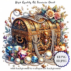 High Quality of Treasure Chest Clipart & Papers, Vintage Treasure Chest-jewelry, 13 PNG- 13 JPEG, Digital Art, Download, Commercial Use. - Etsy